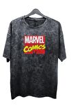 Unisex Wolverine Baskılı Yıkamalı Tişört, Oversize Marvel Comics Baskılı Vintage T-Shirt