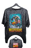 Unisex V2 Wolverine EX Baskılı Yıkamalı Tişört, Oversize Marvel Comics Baskılı Vintage T-Shirt