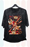 Oversize Dragon Ball Baskılı Yıkamalı T-Shirt, Unisex Anime Baskılı Eskitme Tişört