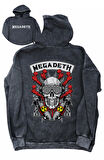 Unisex Megadeth Rock Sırt Baskılı Kapüşonlu Yıkamalı Sweatshirt, Oversize Rock Band Vintage Hoodie