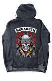 Unisex Megadeth Rock Sırt Baskılı Kapüşonlu Yıkamalı Sweatshirt, Oversize Rock Band Vintage Hoodie