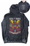 Unisex Guns N'Roses Sırt Baskılı Kapüşonlu Yıkamalı Sweatshirt, Oversize Rock Band Baskılı Hoodie
