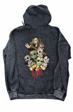 Unisex Korn Rock Band Sırt Baskılı Kapüşonlu Yıkamalı Sweatshirt, Oversize Baskılı Eskitme Hoodie
