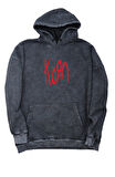 Unisex Korn Rock Band Sırt Baskılı Kapüşonlu Yıkamalı Sweatshirt, Oversize Baskılı Eskitme Hoodie