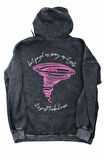 Unisex Popstar Pink Sırt Baskılı Kapüşonlu Yıkamalı Sweatshirt, Oversize Baskılı Eskitme Hoodie