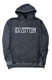 Unisex Led Zeppelin Sırt Baskılı Kapüşonlu Yıkamalı Sweatshirt, Oversize Rock Band Baskılı Hoodie