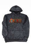 Unisex Portgas D. Ace Sırt Baskılı Kapüşonlu Yıkamalı Sweatshirt, Oversize Anime Temalı Hoodie