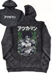 Unisex Levi Sırt Baskılı Kapüşonlu Yıkamalı Sweatshirt, Oversize Anime Attack On Titan Hoodie