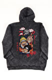 Unisex Naruto Karakterleri Sırt Baskılı Kapüşonlu Yıkamalı Sweatshirt, Oversize Anime Temalı Hoodie