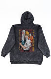 Unisex Chainsaw Man Pochita Sırt Baskılı Kapüşonlu Yıkamalı Sweatshirt,Oversize Anime Temalı Hoodie