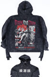 Oversize Dandadan Characters Sırt Baskılı Kapüşonlu Yıkamalı Sweatshirt, Unisex Anime Retro Hoodie