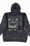 Oversize Humbe Sırt Baskılı Kapüşonlu Yıkamalı Sweatshirt, Unisex Şarkıcı Temalı Eskitme Hoodie