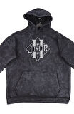 Unisex Junior H Sırt Baskılı Kapüşonlu Yıkamalı Sweatshirt, Oversize Şarkıcı Temalı Retro Hoodie
