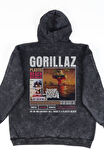 Unisex Plastic Beach Albüm Sırt Baskılı Kapüşonlu Yıkamalı Sweatshirt, Oversize Gorillaz Hoodie