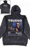 Unisex Trueno Sırt Baskılı Kapüşonlu Yıkamalı Sweatshirt, Oversize Rapper Temalı Vintage Hoodie