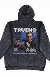 Unisex Trueno Sırt Baskılı Kapüşonlu Yıkamalı Sweatshirt, Oversize Rapper Temalı Vintage Hoodie