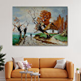 Sonbahar Köy Manzarası Dekoratif Duvar Tablosu-3473