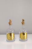 2 li 500 ml Yağlık - Gold Kapaklı Cam Şeffaf Yağdanlık, Gold Etiketli Zeytin Yağı ve Ayçiçek Yağı Şişesi