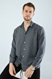  Mevsimlik Keten Dokulu Uzun Kollu Oversize Erkek Gömlek(ÜRÜN GENİŞ KALIPDIR)