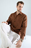  Mevsimlik Keten Dokulu Uzun Kollu Oversize Erkek Gömlek(ÜRÜN GENİŞ KALIPDIR)