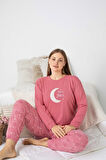 Kadın Bisiklet Yaka Düğmesiz Kışlık Termal Bilek Manşetli Jogger Uzun Kol Cepli Pijama Takımı