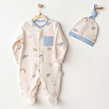 Nessiworld Andywawa AC25919 Romper Hat Set Dino Bebek Tulum Takım Beige
