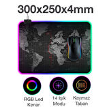 ALLY Dünya Desenli RGB Led Işıklı Oyuncu Mouse Pad 300*250*4MM