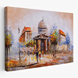 Paris Sokakları Yağlıboya Görünüm Dekoratif Kanvas Duvar Tablosu-3485