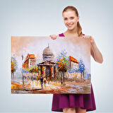 Paris Sokakları Yağlıboya Görünüm Dekoratif Kanvas Duvar Tablosu-3485