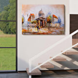 Paris Sokakları Yağlıboya Görünüm Dekoratif Kanvas Duvar Tablosu-3485