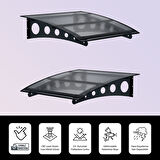 SundurmaX Pratik Metal Sundurma (120X100) Oval Serisi Kapı ve Pencere Üstü Sundurma Koruma Gölgelik Kar Yağmur Kanopi (Siyah - Şeffaf)