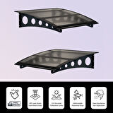 SundurmaX Pratik Metal Sundurma (175X100) Oval Serisi Kapı ve Pencere Üstü Sundurma Koruma Gölgelik Kar Yağmur Kanopi (Siyah - Füme)