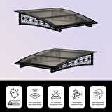 SundurmaX Pratik Metal Sundurma (120X100) Lotus Serisi Kapı ve Pencere Üstü Sundurma Koruma Gölgelik Kar Yağmur Kanopi (Siyah - Füme)