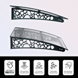 SundurmaX Pratik Metal Sundurma (175X100) Çakıl Taşı Serisi Kapı ve Pencere Üstü Sundurma Koruma Gölgelik Kar Yağmur Kanopi (Siyah - Şeffaf)