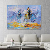 Koşan Atlar Yağlıboya Görünüm Dekoratif Kanvas Duvar Tablosu-3490