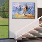 Koşan Atlar Yağlıboya Görünüm Dekoratif Kanvas Duvar Tablosu-3490