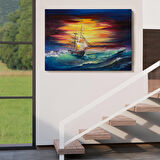 Büyük Dalgalı Okyanusdaki Yelkenli Duvar Tablosu-3491