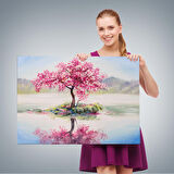 Gölde Sakura Ağacı Yağlıboya Görünüm Kanvas Duvar Tablosu-3494