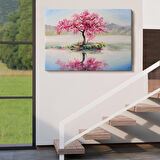 Gölde Sakura Ağacı Yağlıboya Görünüm Kanvas Duvar Tablosu-3494