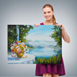 Yaz Deniz Manzarası Yağlıboya Görünüm Dekoratif Kanvas Duvar Tablosu-3498