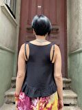 Bohem Askılı Kol Siyah Crop Bluz, Renkli Bluz, Rahat Bluz, Tarz Bluz