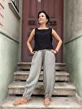 Bohem Müslin Taşlanmış Haki Kadın Pantolon, Salaş Pantolon, Rahat Pantolon, Yoga Pantolon,