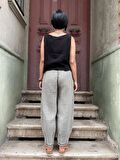 Bohem Müslin Taşlanmış Haki Kadın Pantolon, Salaş Pantolon, Rahat Pantolon, Yoga Pantolon,