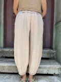 Bohem Müslin Taşlanmış Haki Kadın Pantolon, Salaş Pantolon, Rahat Pantolon, Yoga Pantolon,