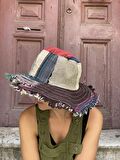 Bohem Unisex Nepal Pure Hemp Patchwork Şapka, Yazlık Şapka, Etnik Şapka, Vegan Şapka, Renkli Şapka