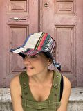 Bohem Unisex Nepal Pure Hemp Patchwork Şapka, Yazlık Şapka, Etnik Şapka, Vegan Şapka, Renkli Şapka