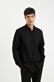 DeFacto %100 Pamuk Regular Fit Polo Yaka Oxford Basic Düz Uzun Kollu Siyah Gömlek A8028AX24AUBK81
