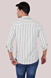 Beyaz Siyah Çizgili Slimfit Oduncu Gömlek