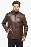 Slim Fit İreko Boyama Deri Ceket