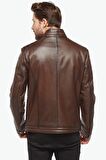 Slim Fit İreko Boyama Deri Ceket